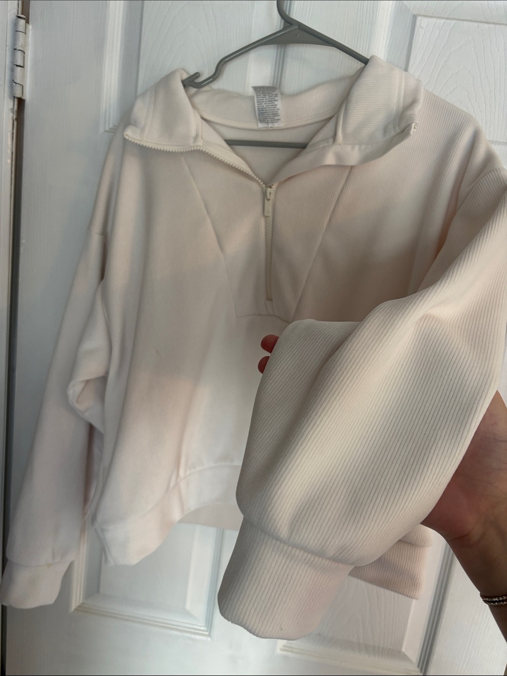 all in motion Cream Half-Zip Ribbed Pullover